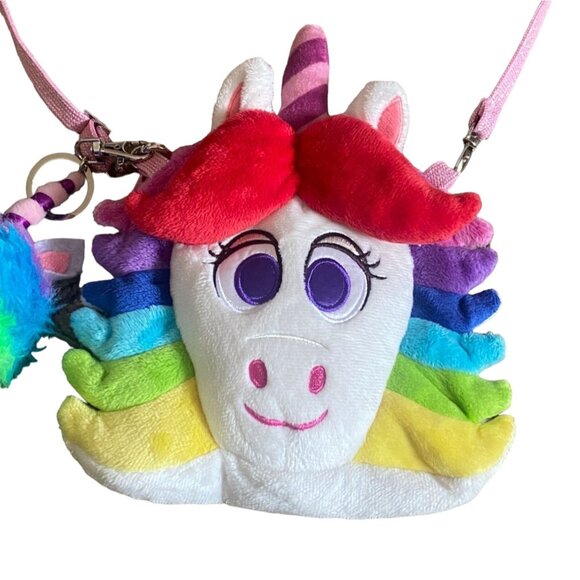 Disney Parks Inside Out Rainbow Unicorn Plush Purse W/Fluffy Charm-GUC - Picture 2 of 8